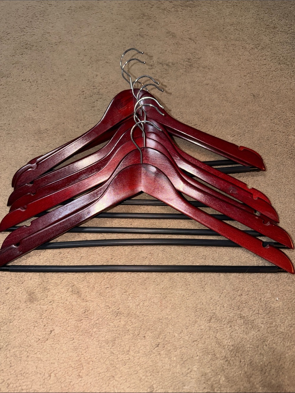 Premium Red Wooden Suit Hangers with Non-Slip Bar